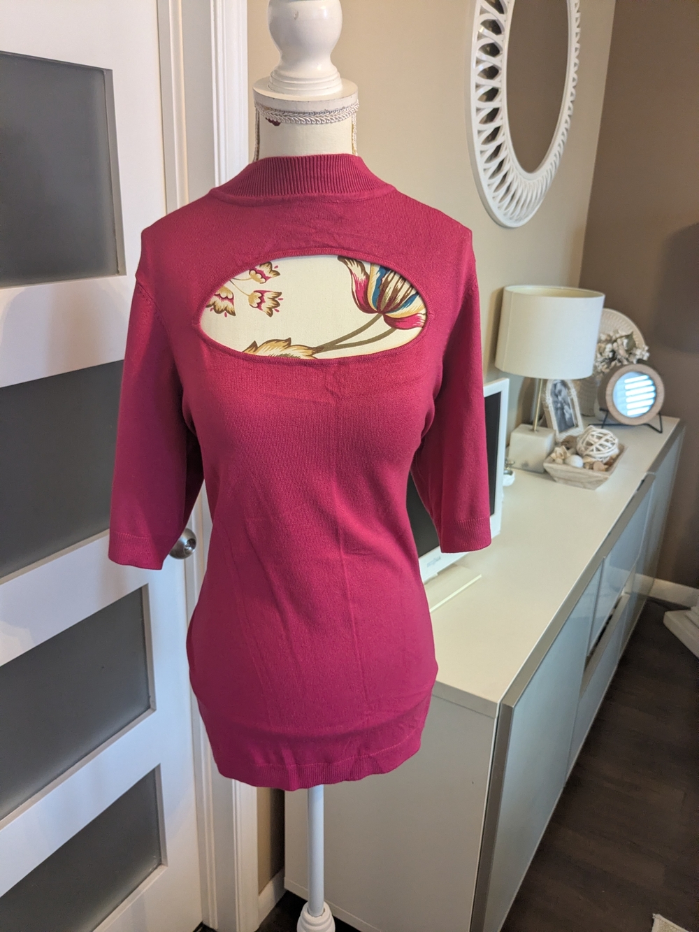 le chateau Fuchsia Scoop Neck Sweater with Floral Back Panel